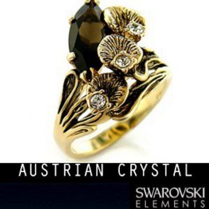 Austrian crystal Gold Smokey Topaz Ring
